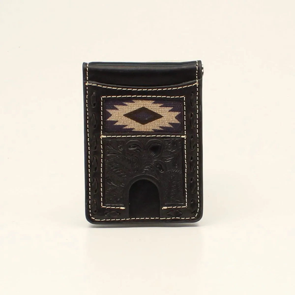 Nocona Men's Black Southwest with Floral Tooling Bifold Wallet