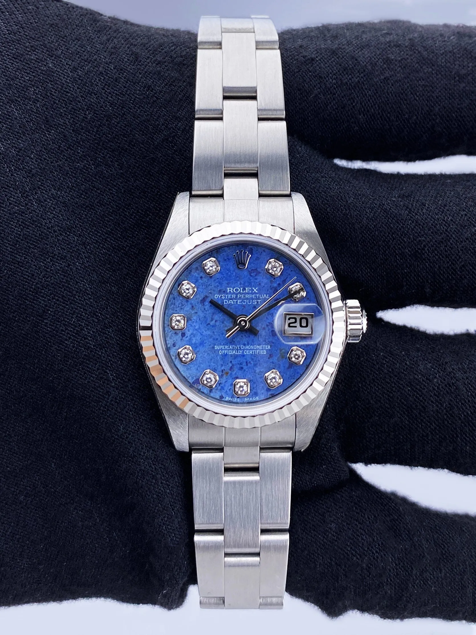 NOS Rolex Datejust 79174 Diamond Sodalite Stone Dial Ladies Watch Box Papers