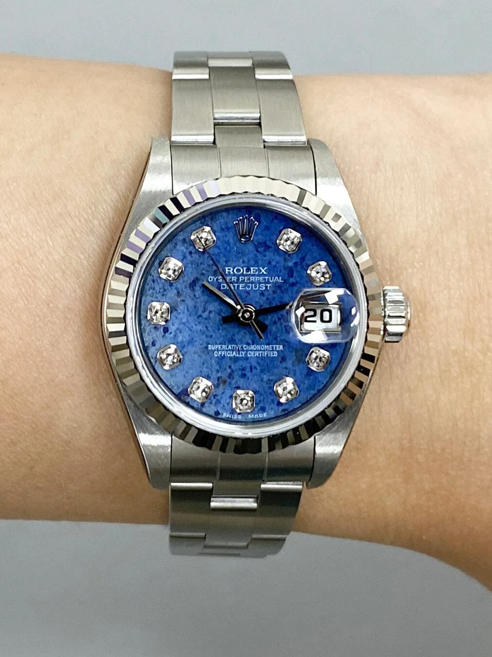 NOS Rolex Datejust 79174 Diamond Sodalite Stone Dial Ladies Watch Box Papers