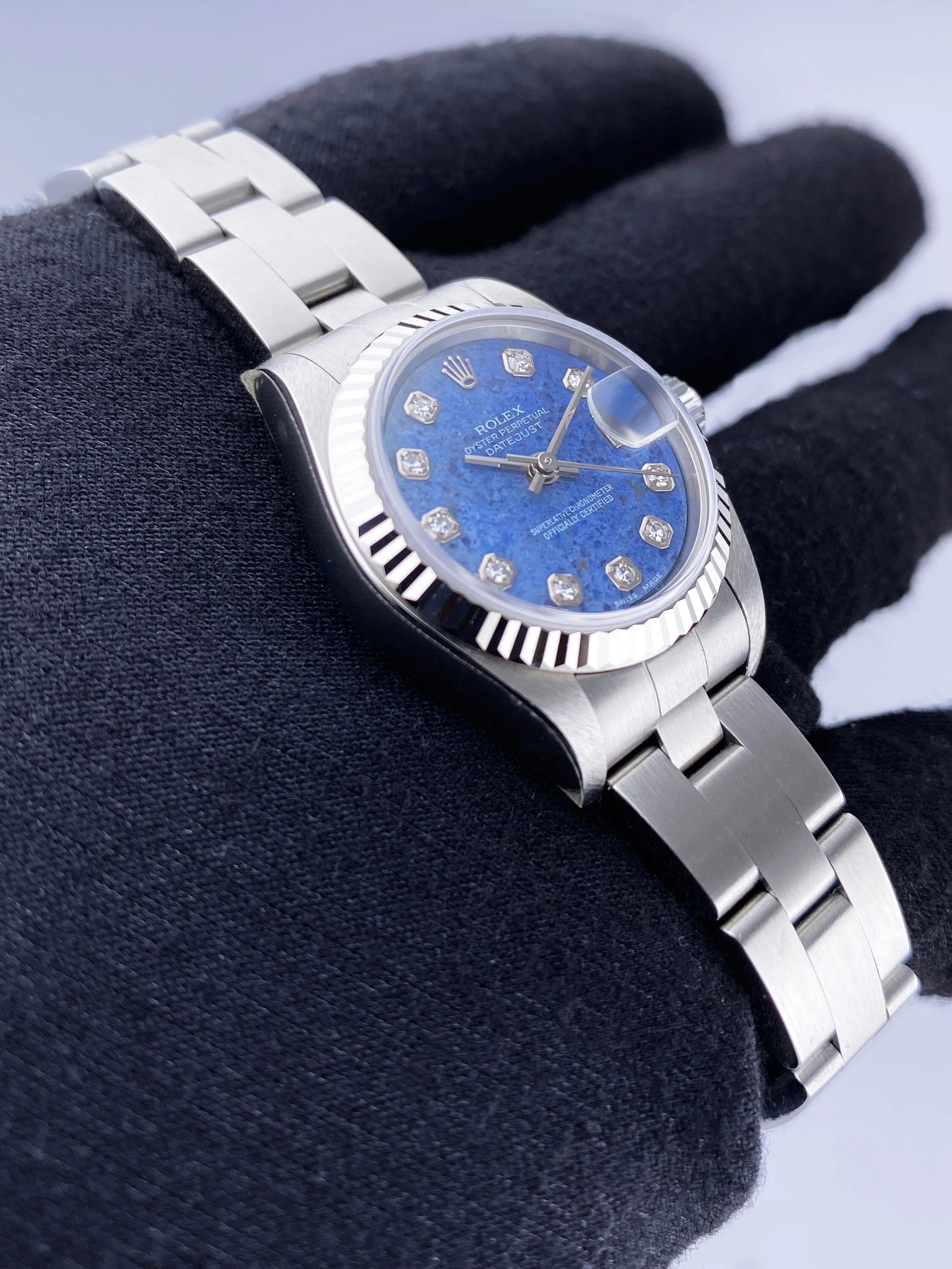 NOS Rolex Datejust 79174 Diamond Sodalite Stone Dial Ladies Watch Box Papers
