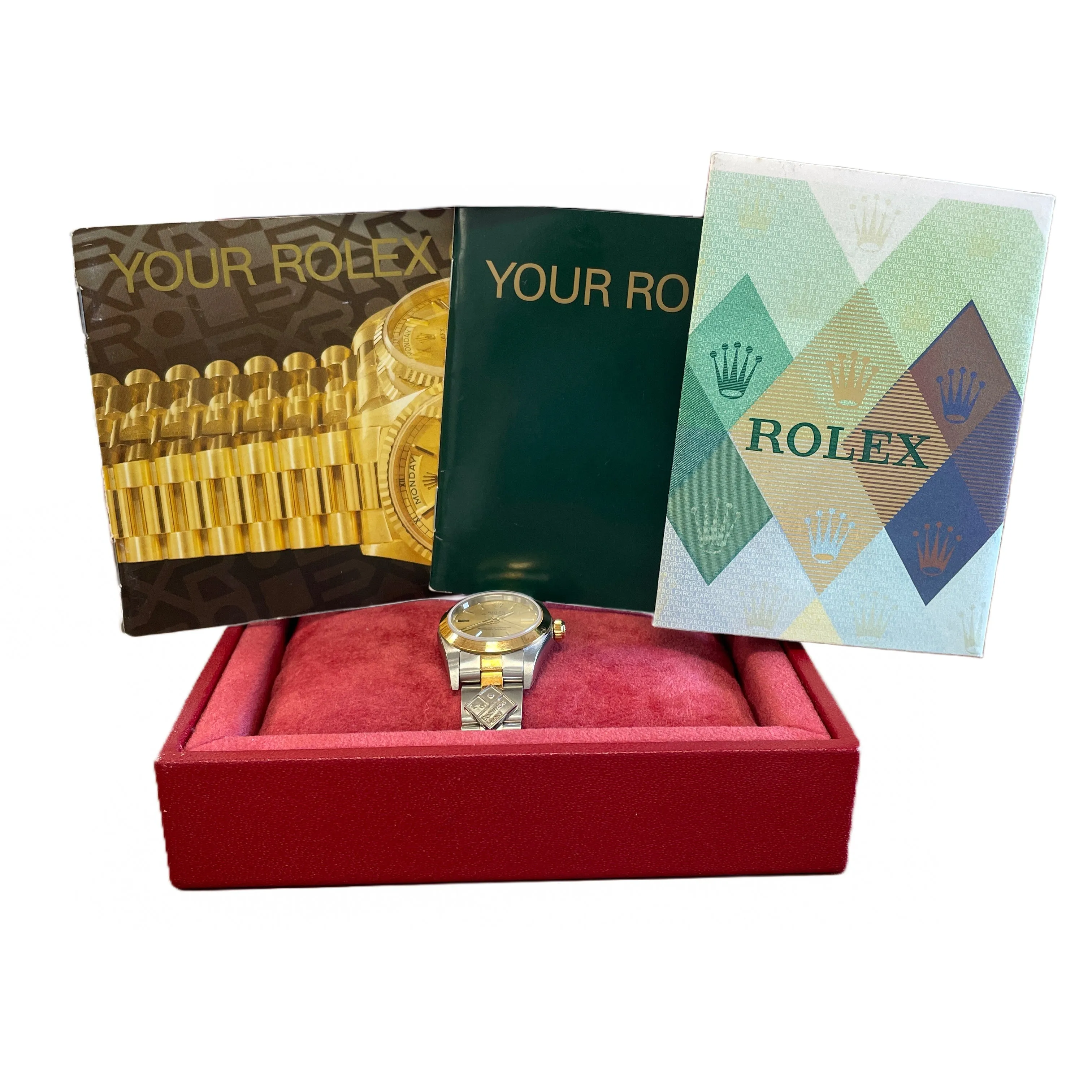 NOS STICKERED PAPERS Rolex Oyster Perpetual CHAMPAGNE 18K DOMINO 24mm 76183 B P