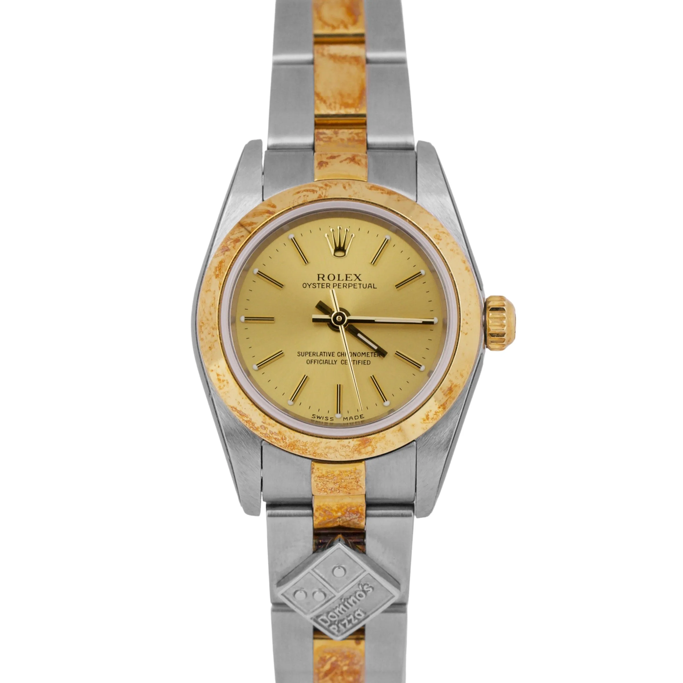NOS STICKERED PAPERS Rolex Oyster Perpetual CHAMPAGNE 18K DOMINO 24mm 76183 B P