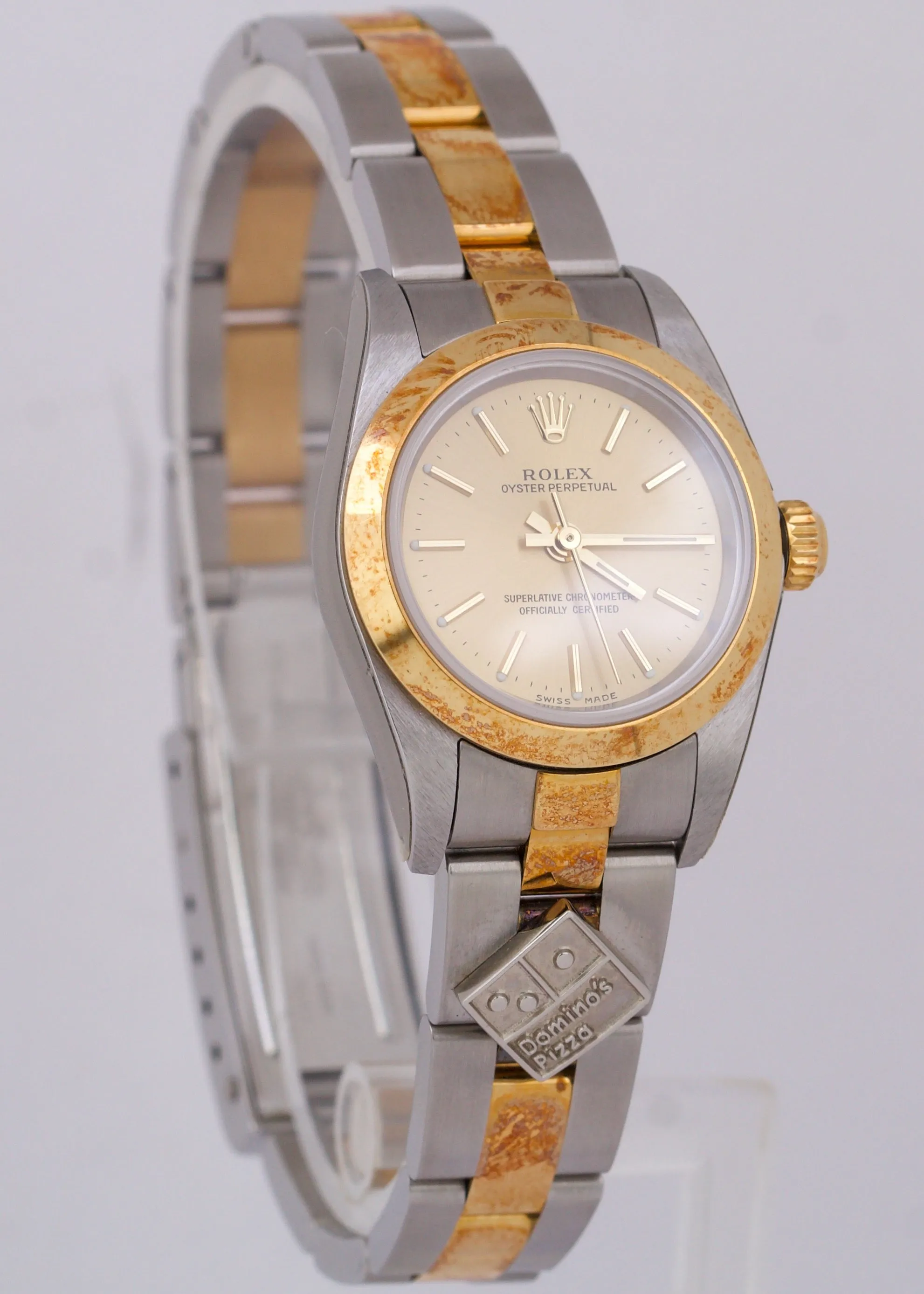 NOS STICKERED PAPERS Rolex Oyster Perpetual CHAMPAGNE 18K DOMINO 24mm 76183 B P