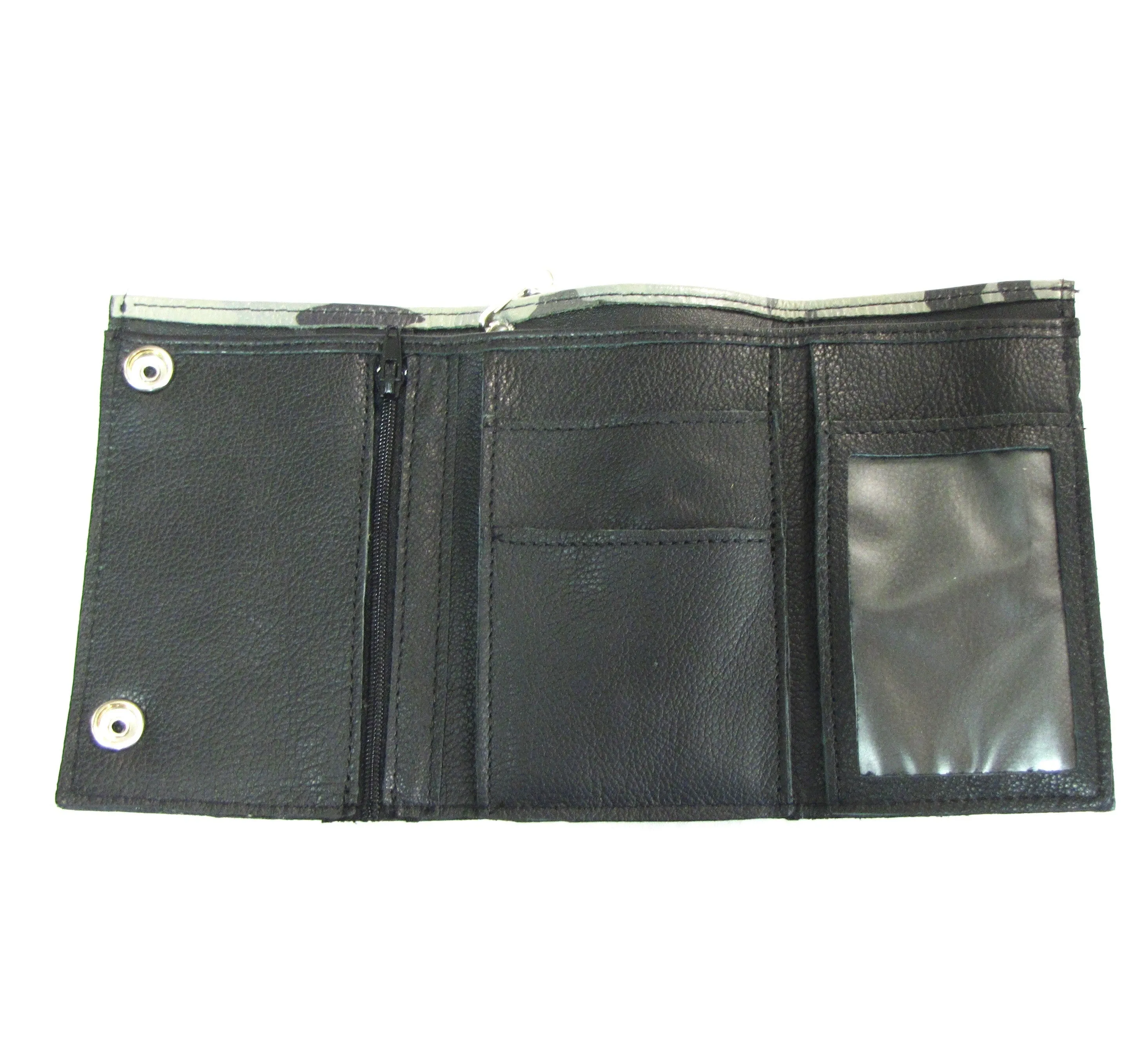 OCF817  XL Camo Print Leather Tri-Fold Chain Wallet- Olive