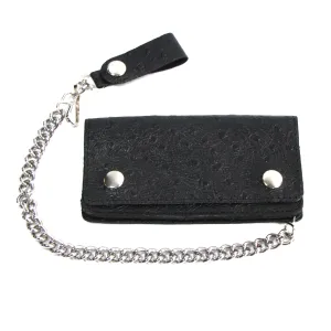 OL410B  6" Embossed Ostrich Print Biker Wallet-Black