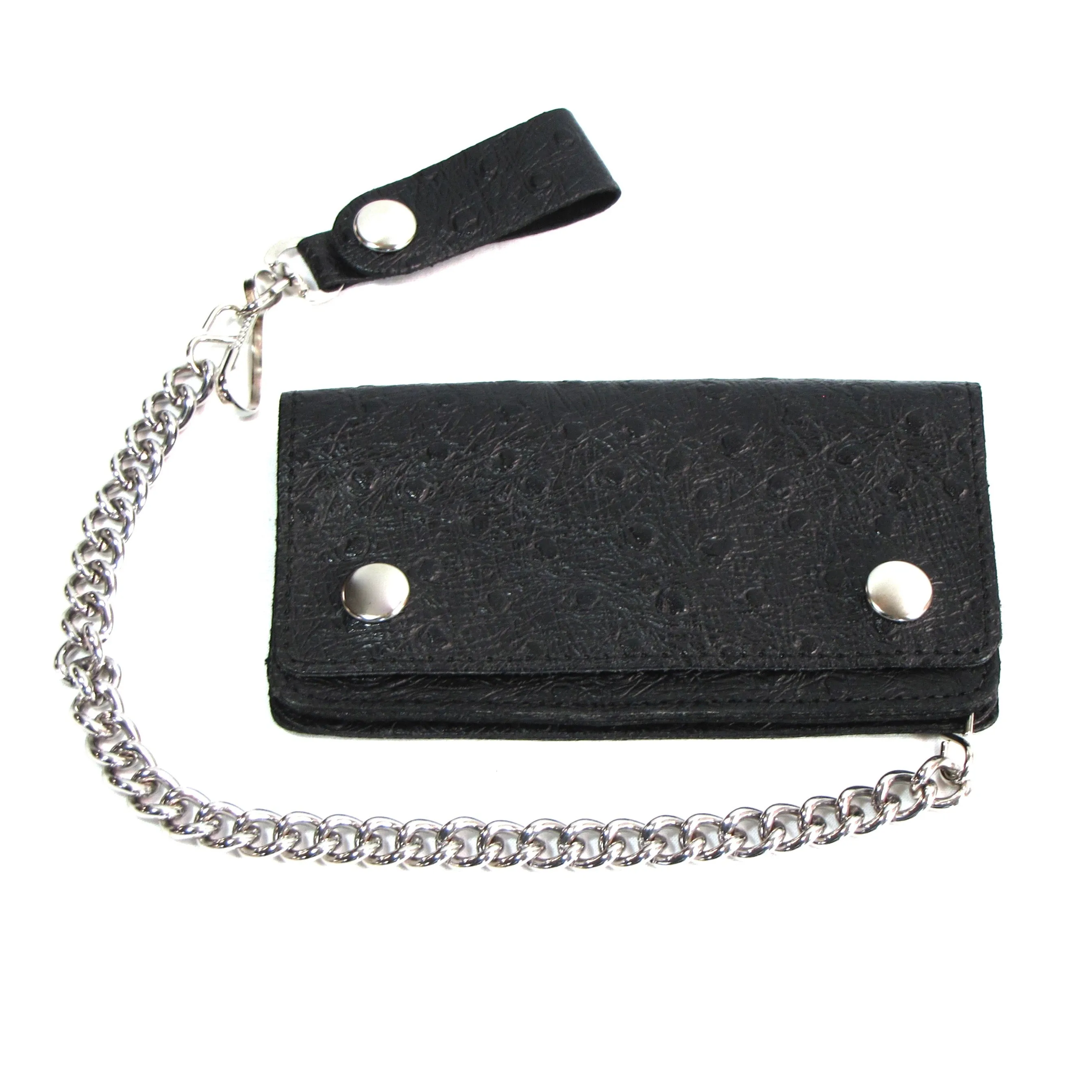 OL410B  6" Embossed Ostrich Print Biker Wallet-Black