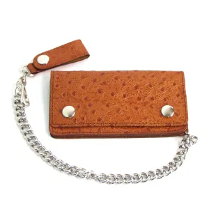 OL410C  6" Embossed Ostrich Print Biker Wallet- Cocoa