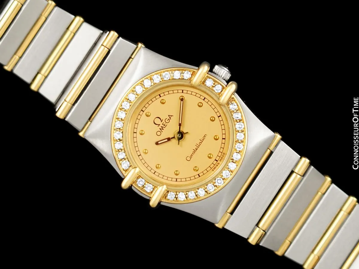 Omega Ladies Constellation Manhattan Bracelet Watch - 18K Gold, Stainless Steel & Factory Set Diamonds