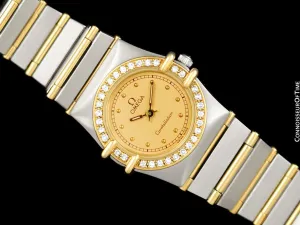 Omega Ladies Constellation Manhattan Bracelet Watch - 18K Gold, Stainless Steel & Factory Set Diamonds