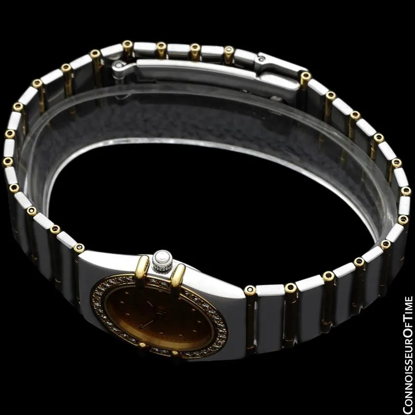 Omega Ladies Constellation Manhattan Bracelet Watch - 18K Gold, Stainless Steel & Factory Set Diamonds