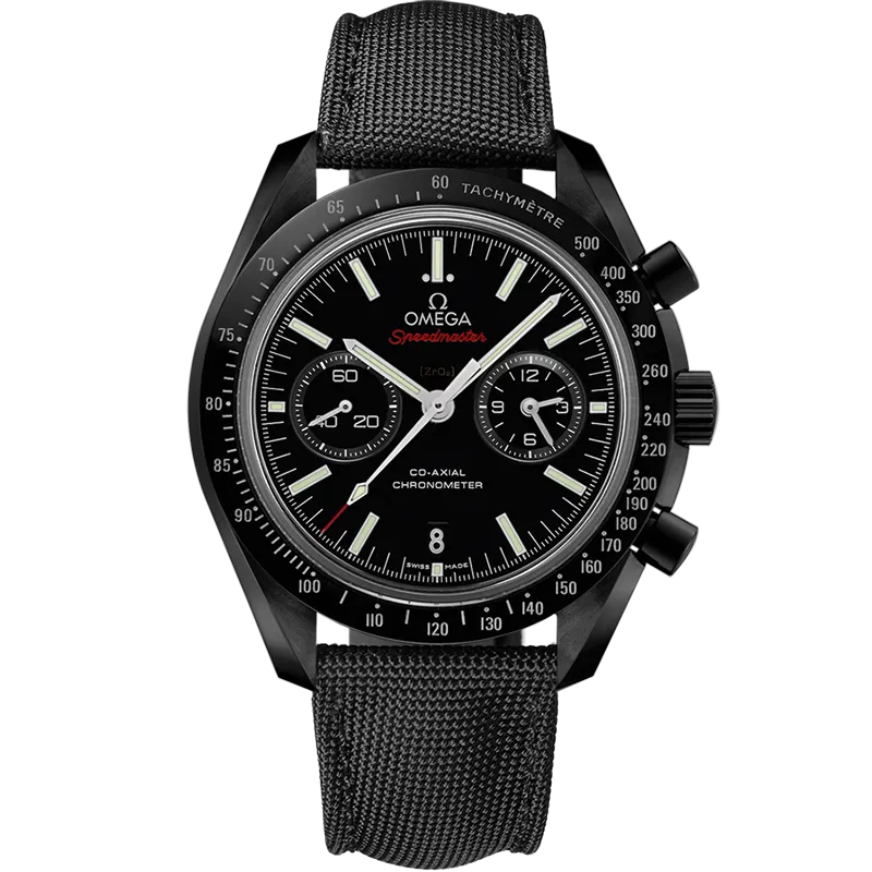 Omega Speedmaster Dark Side of the Moon 44.25 mm, black ceramic on coated nylon fabric strap with foldover clasp