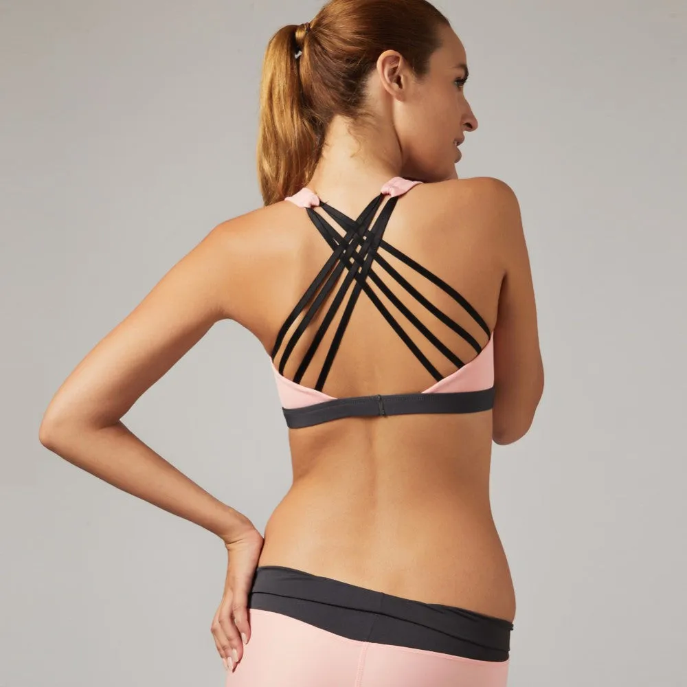 Open Back Sports Bra with Push Up Padding