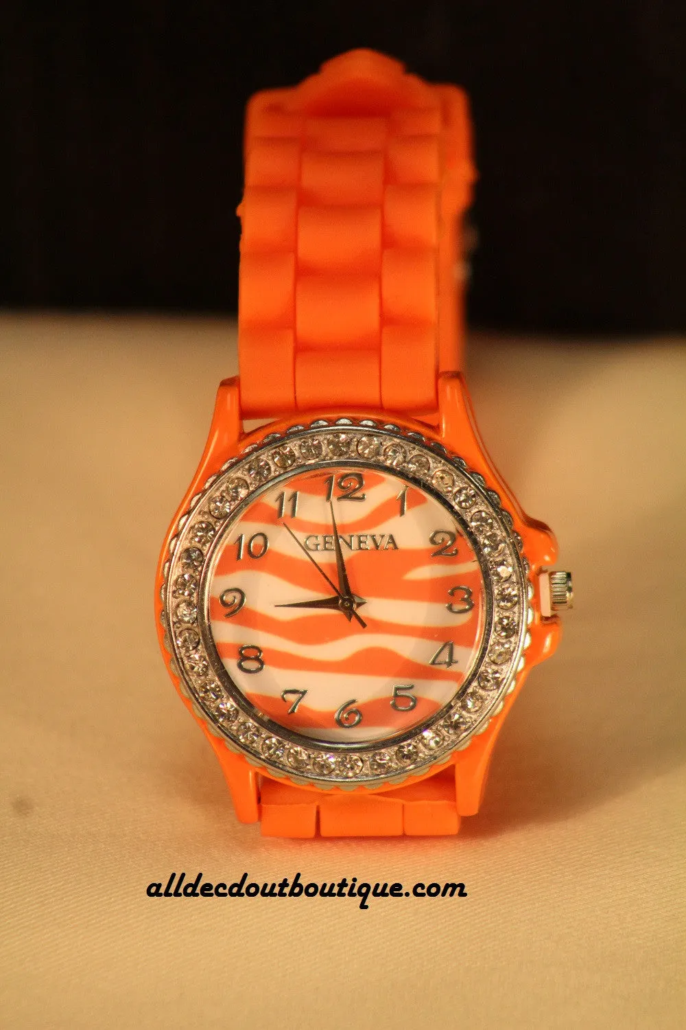 Orange Rhinestones Zebra Print | Silicone Band
