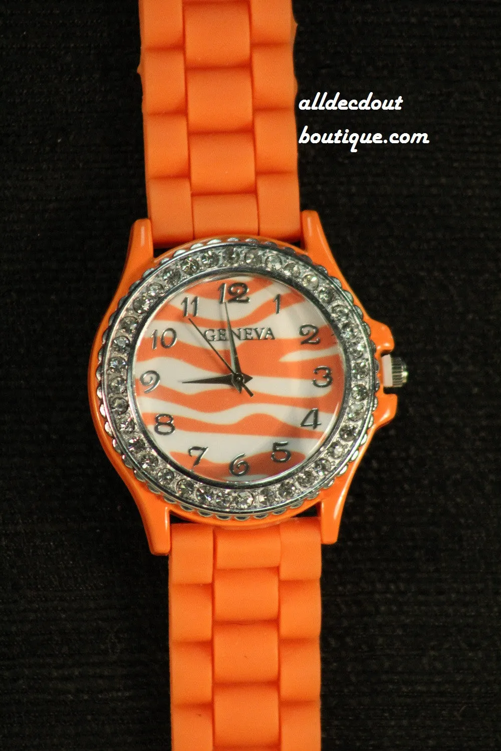 Orange Rhinestones Zebra Print | Silicone Band