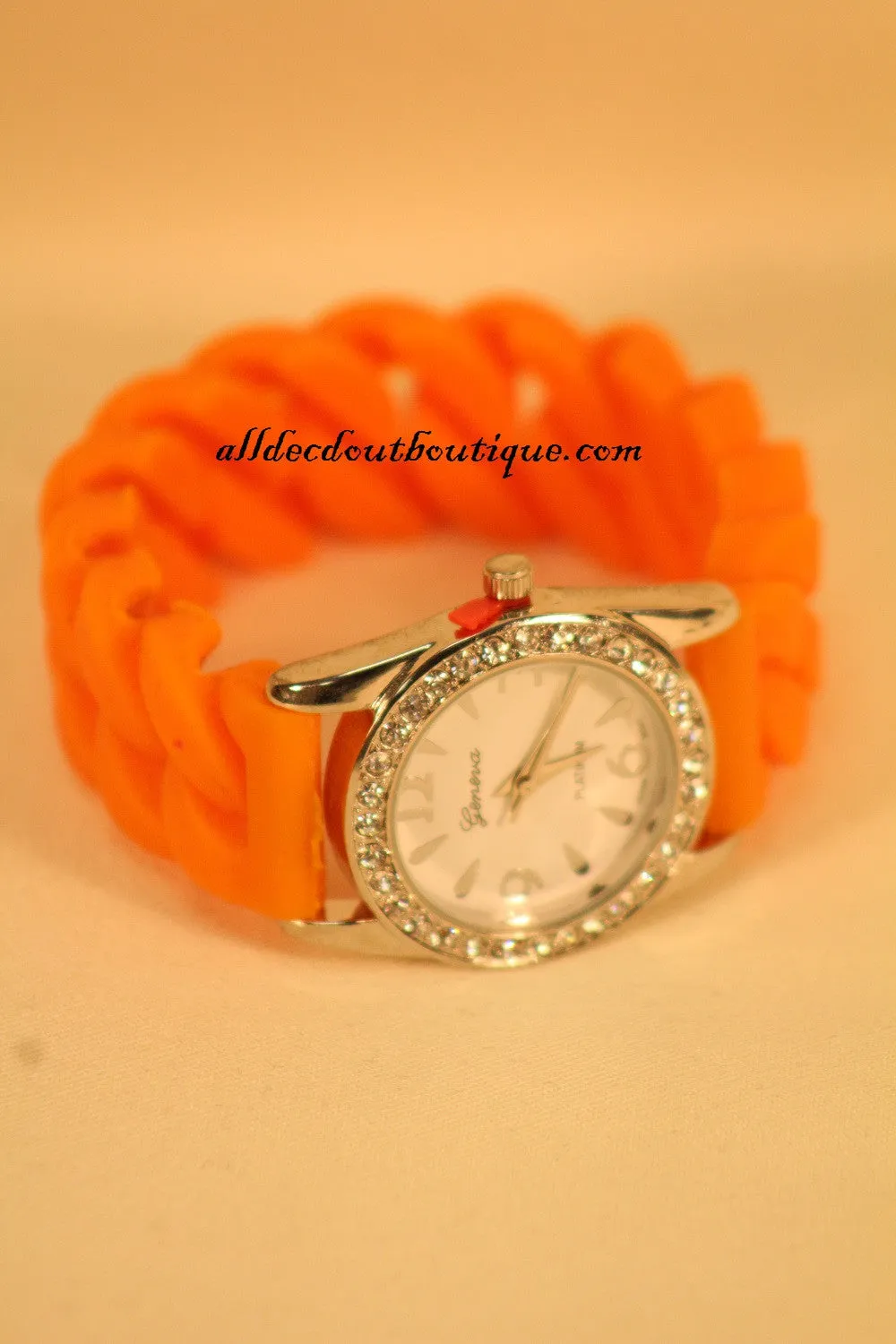 Orange/White Clear Rhinestones | Silicone Band