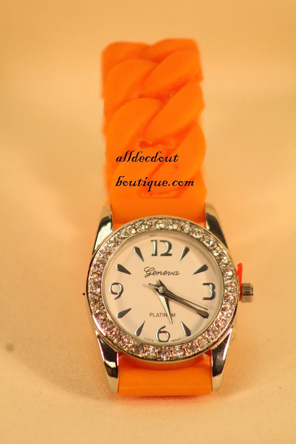 Orange/White Clear Rhinestones | Silicone Band