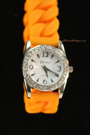 Orange/White Clear Rhinestones | Silicone Band
