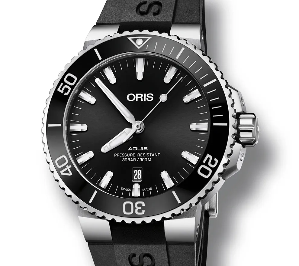Oris Aquis Date Automatic Watch with Black Dial and Rubber Strap, 43.50mm