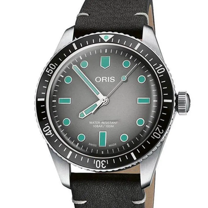 Oris Divers Sixty-Five Watch with Grey Dial and Leather Strap, 40mm