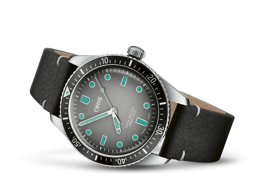 Oris Divers Sixty-Five Watch with Grey Dial and Leather Strap, 40mm