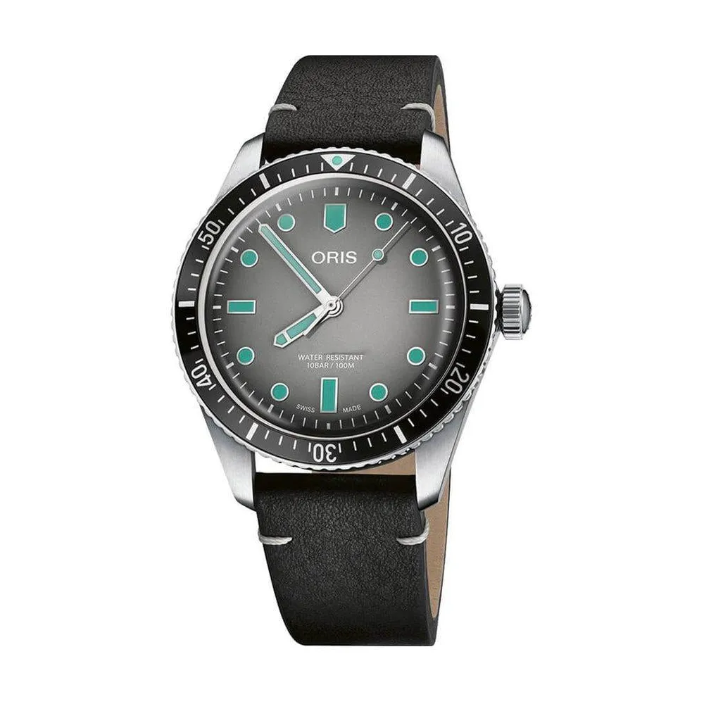 Oris Divers Sixty-Five Watch with Grey Dial and Leather Strap, 40mm
