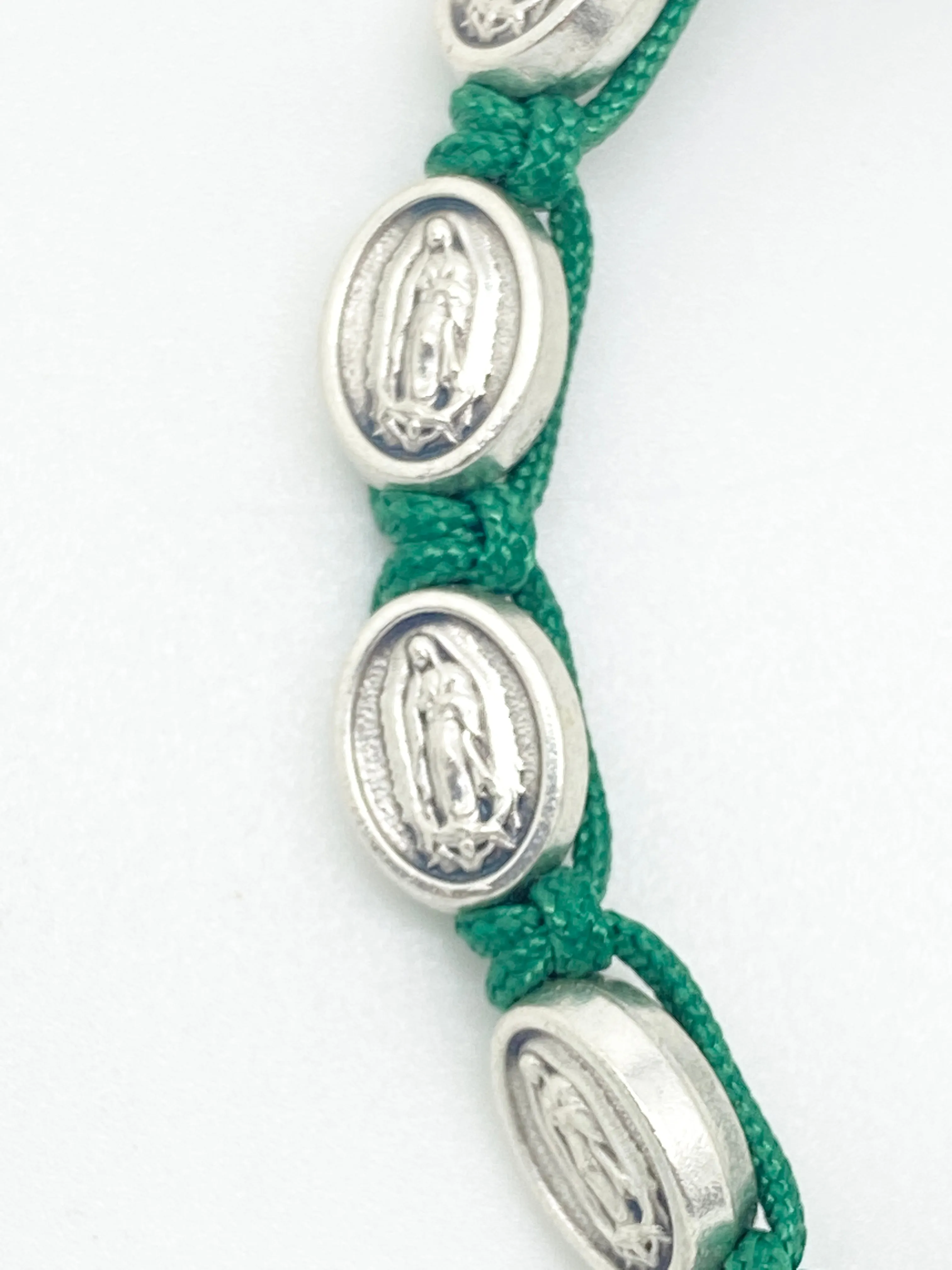 Our Lady of Guadalupe Italian Medals and Slip Knot Bracelet (Green)