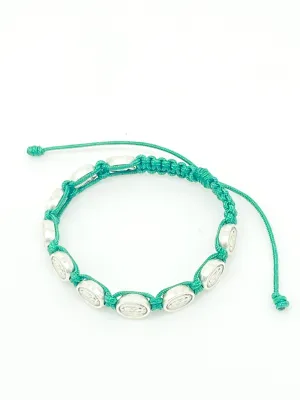 Our Lady of Guadalupe Italian Medals and Slip Knot Bracelet (Green)