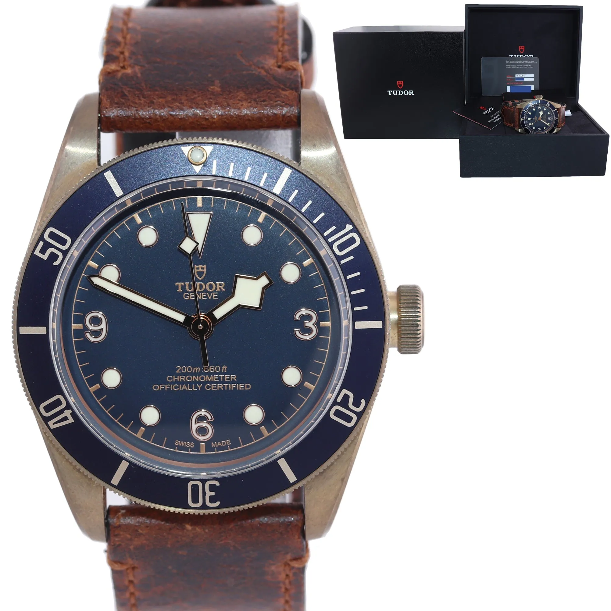 PAPERS 2021 Tudor Black Bay Heritage Bucherer Blue Bronze 43mm Leather 79250 Watch