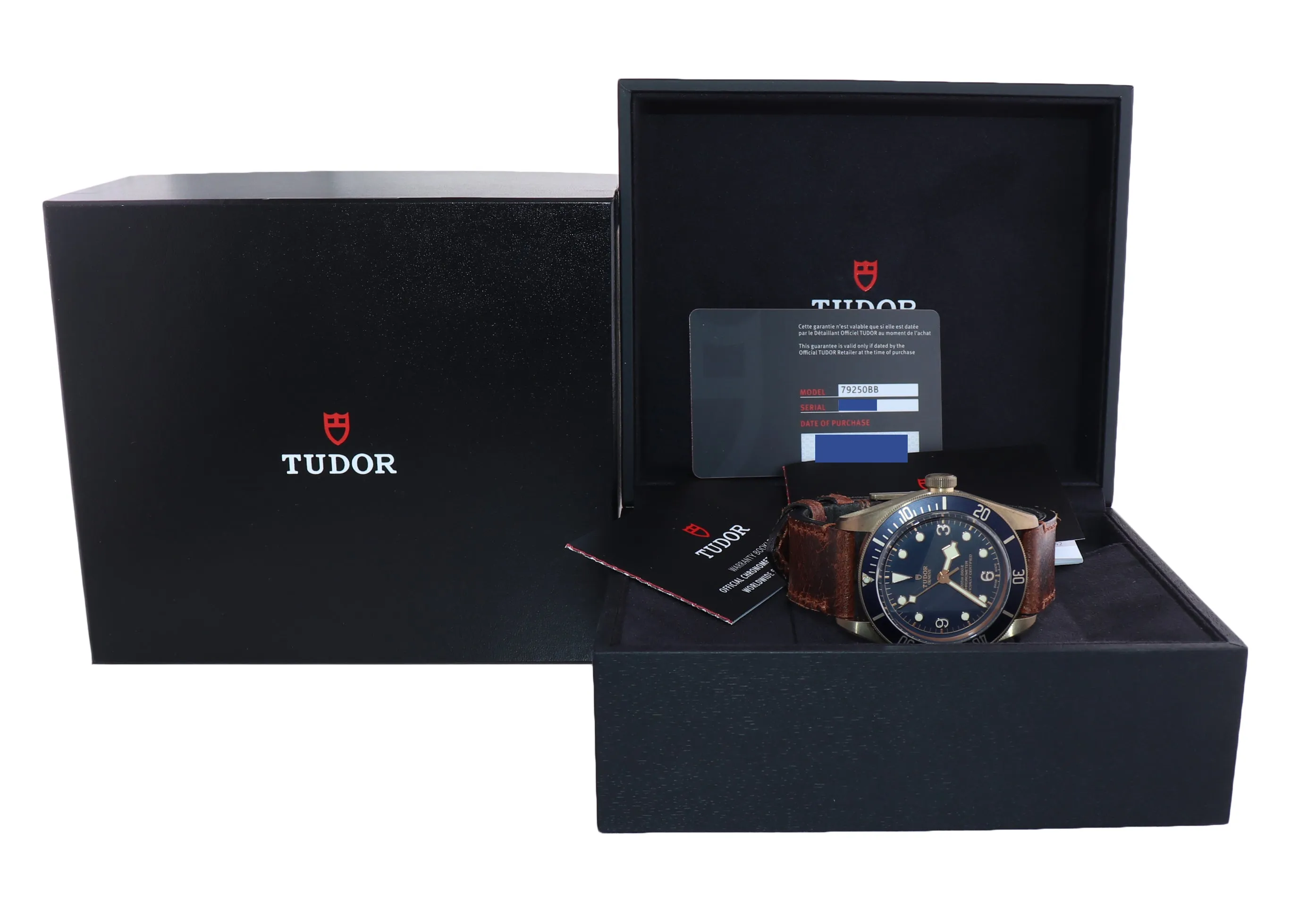 PAPERS 2021 Tudor Black Bay Heritage Bucherer Blue Bronze 43mm Leather 79250 Watch
