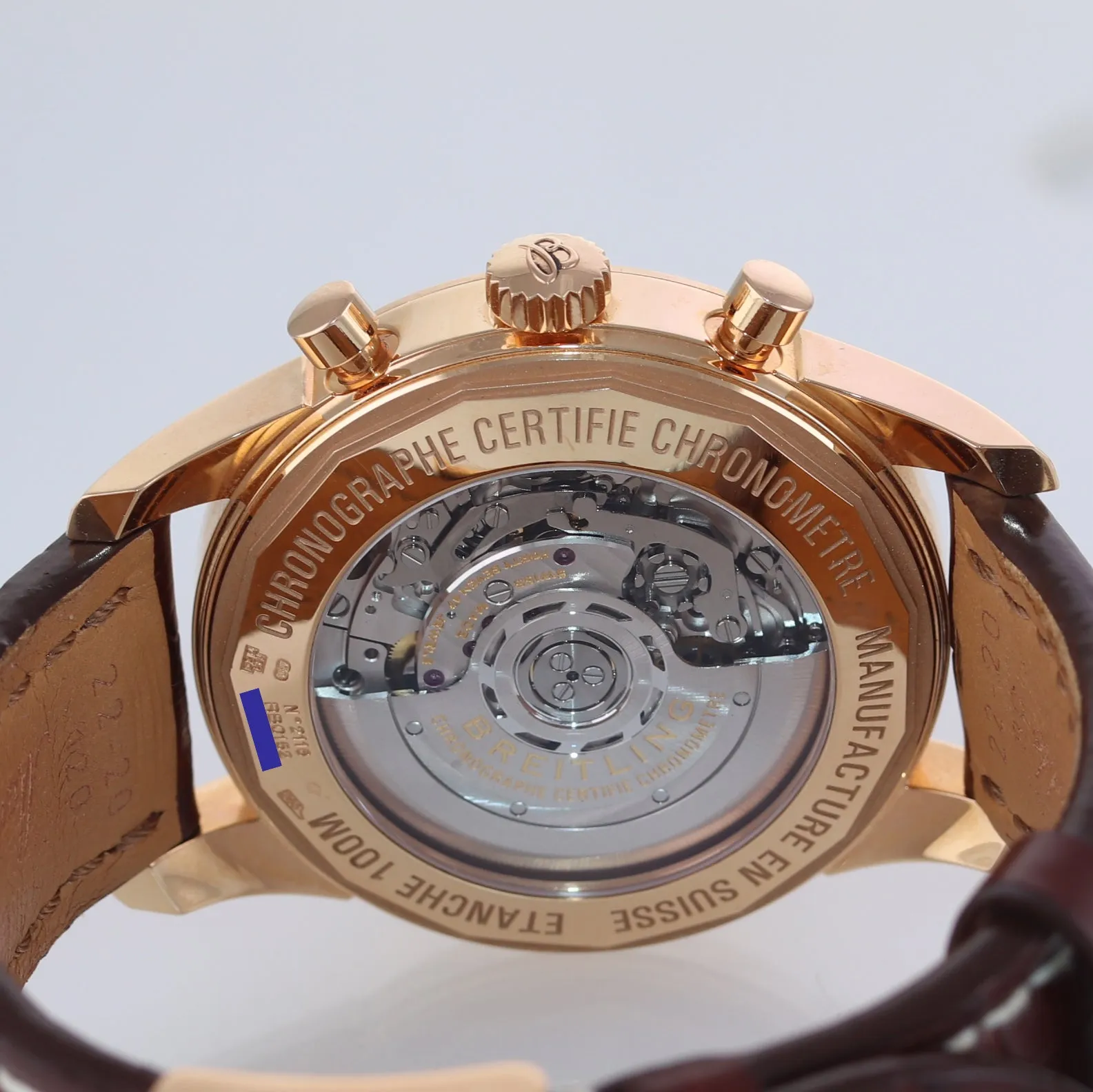 PAPERS Breitling Transocean Chronograph 18K Rose Gold RB0152 43mm Silver Watch