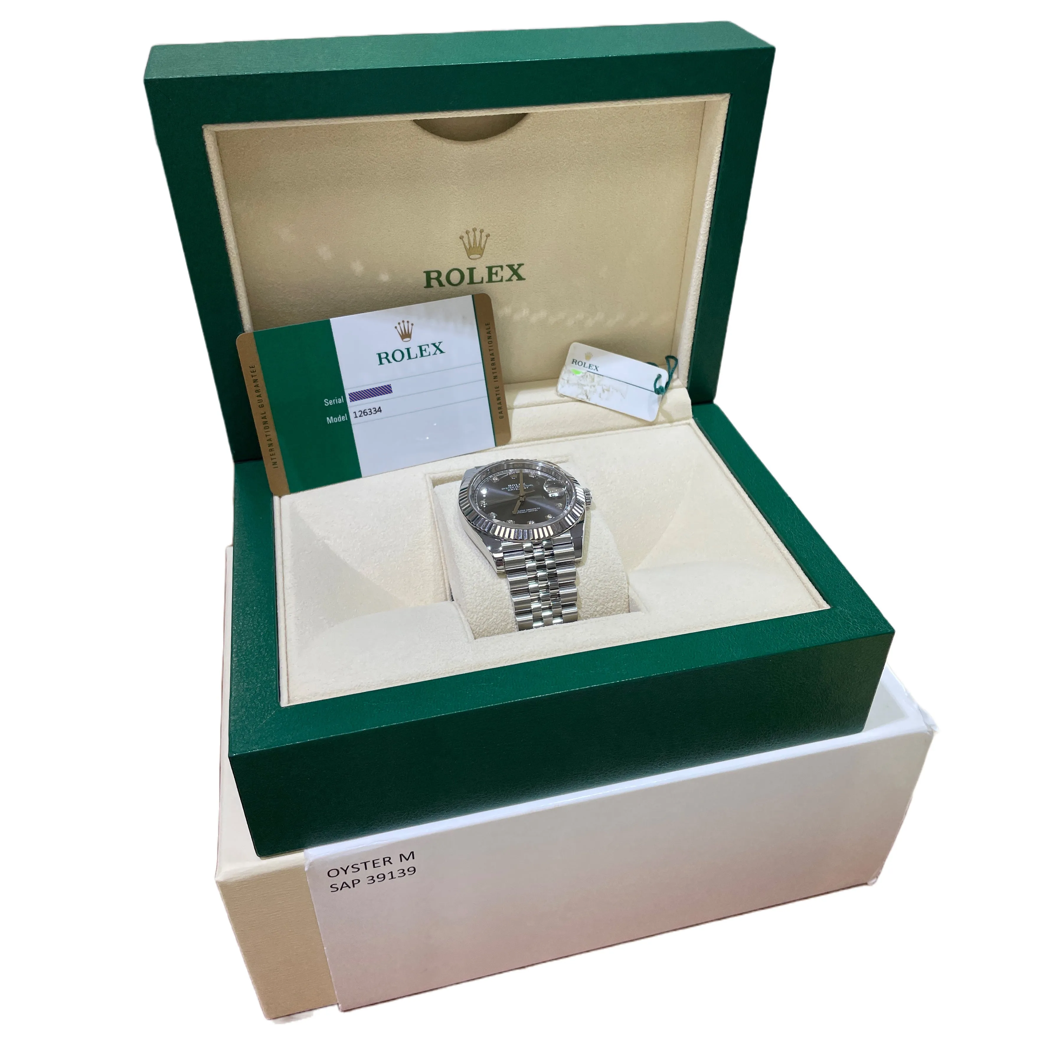 PAPERS Rolex DateJust 41 RHODIUM DIAMOND Steel 18K Gold JUBILEE Watch 126334 B P