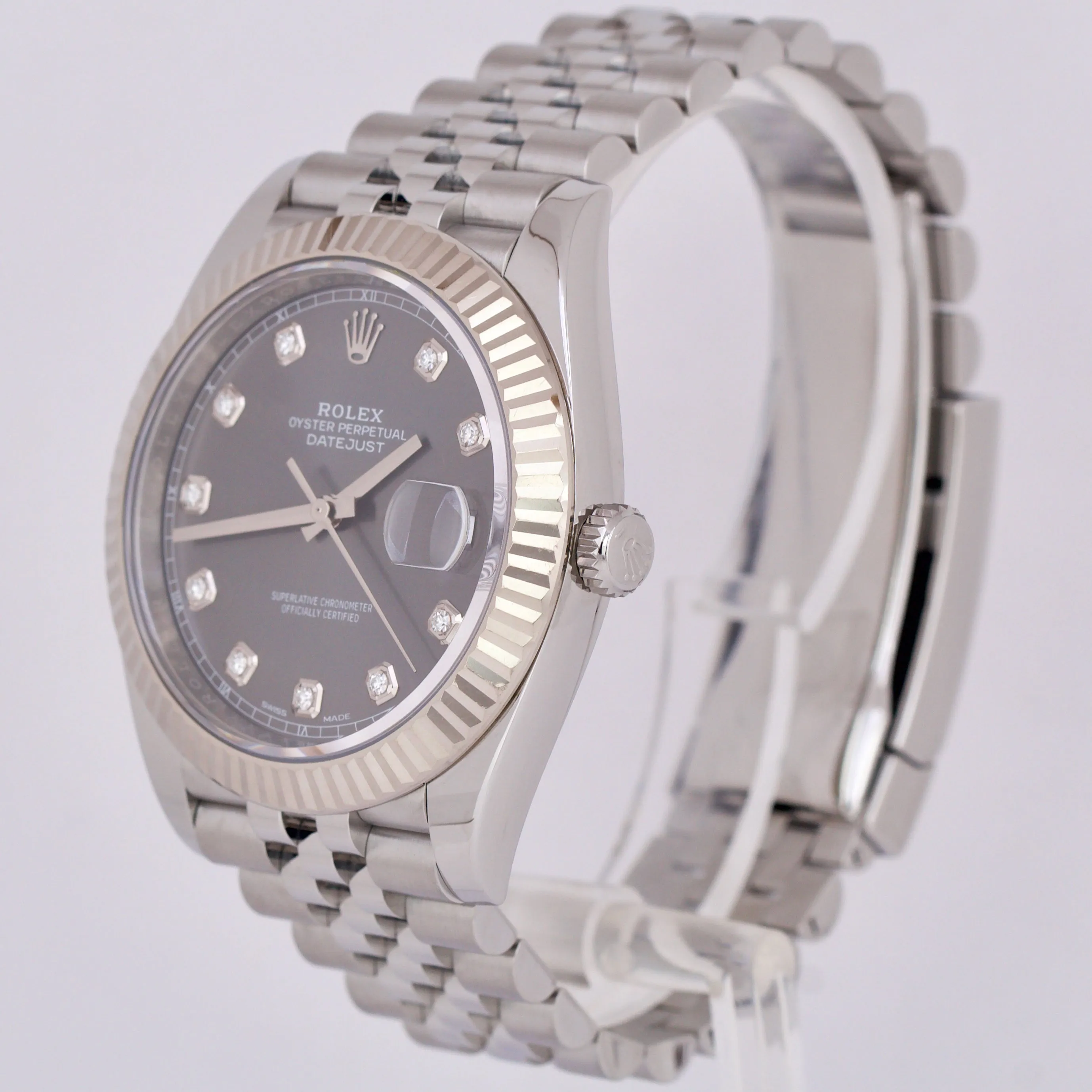 PAPERS Rolex DateJust 41 RHODIUM DIAMOND Steel 18K Gold JUBILEE Watch 126334 B P