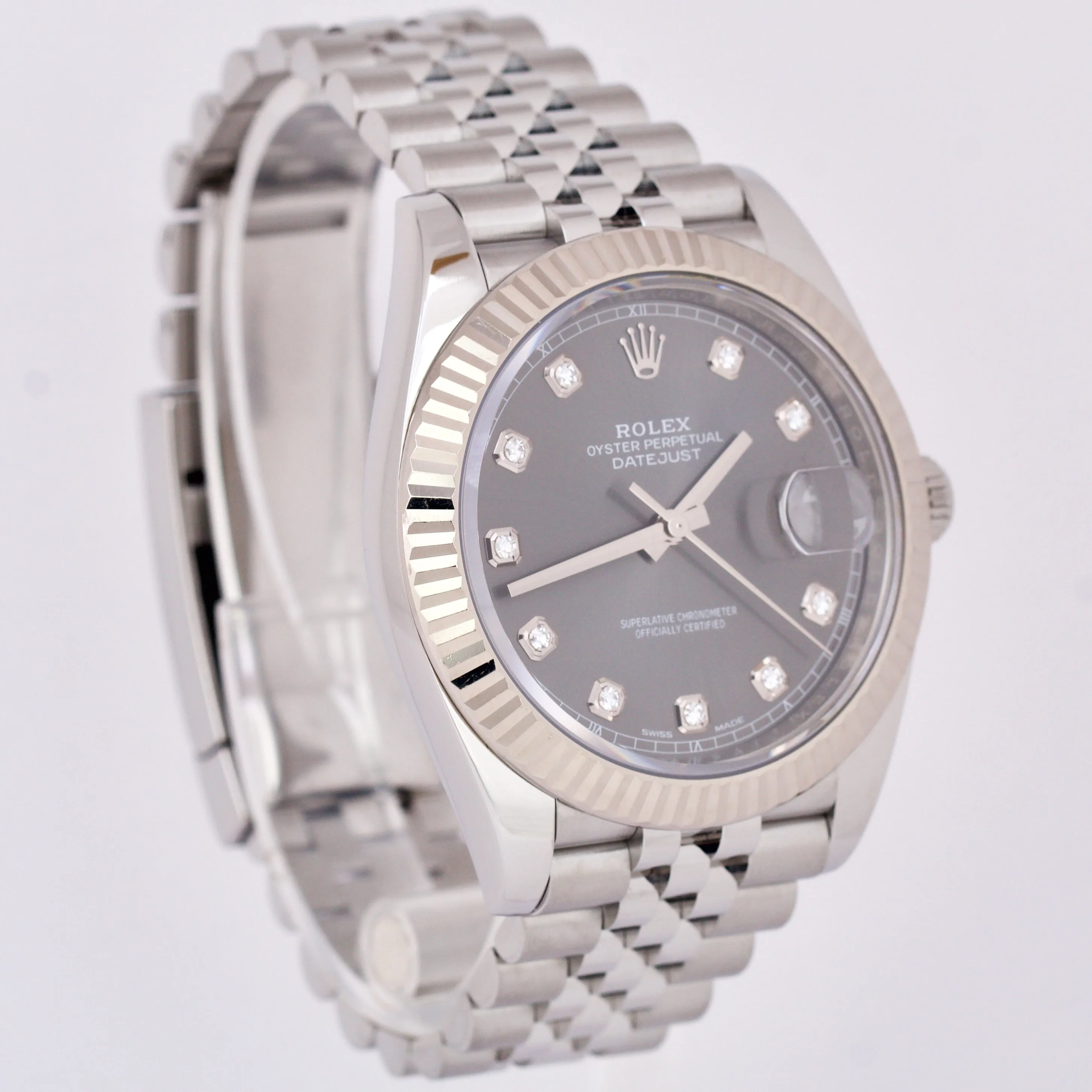PAPERS Rolex DateJust 41 RHODIUM DIAMOND Steel 18K Gold JUBILEE Watch 126334 B P