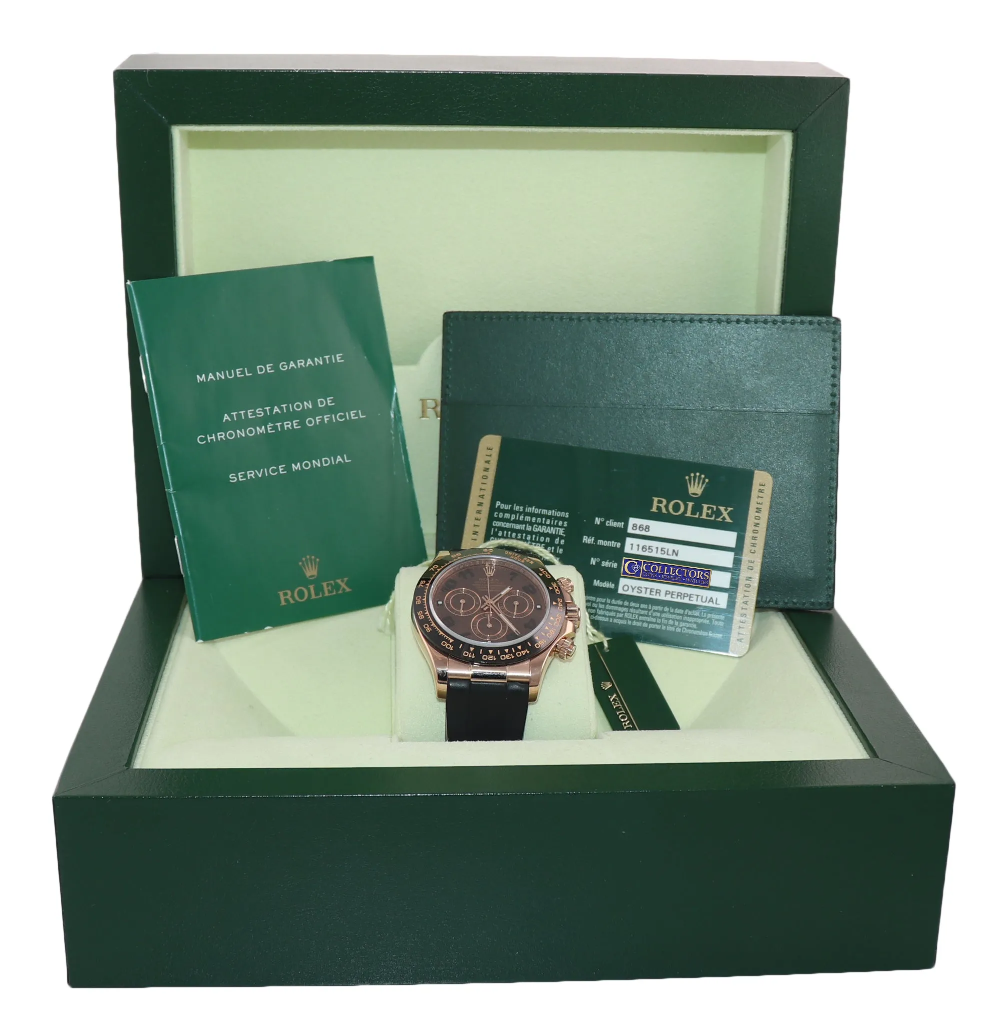 PAPERS Rolex Daytona Chocolate Oysterflex Ceramic 116515 Rose Gold 40mm Watch