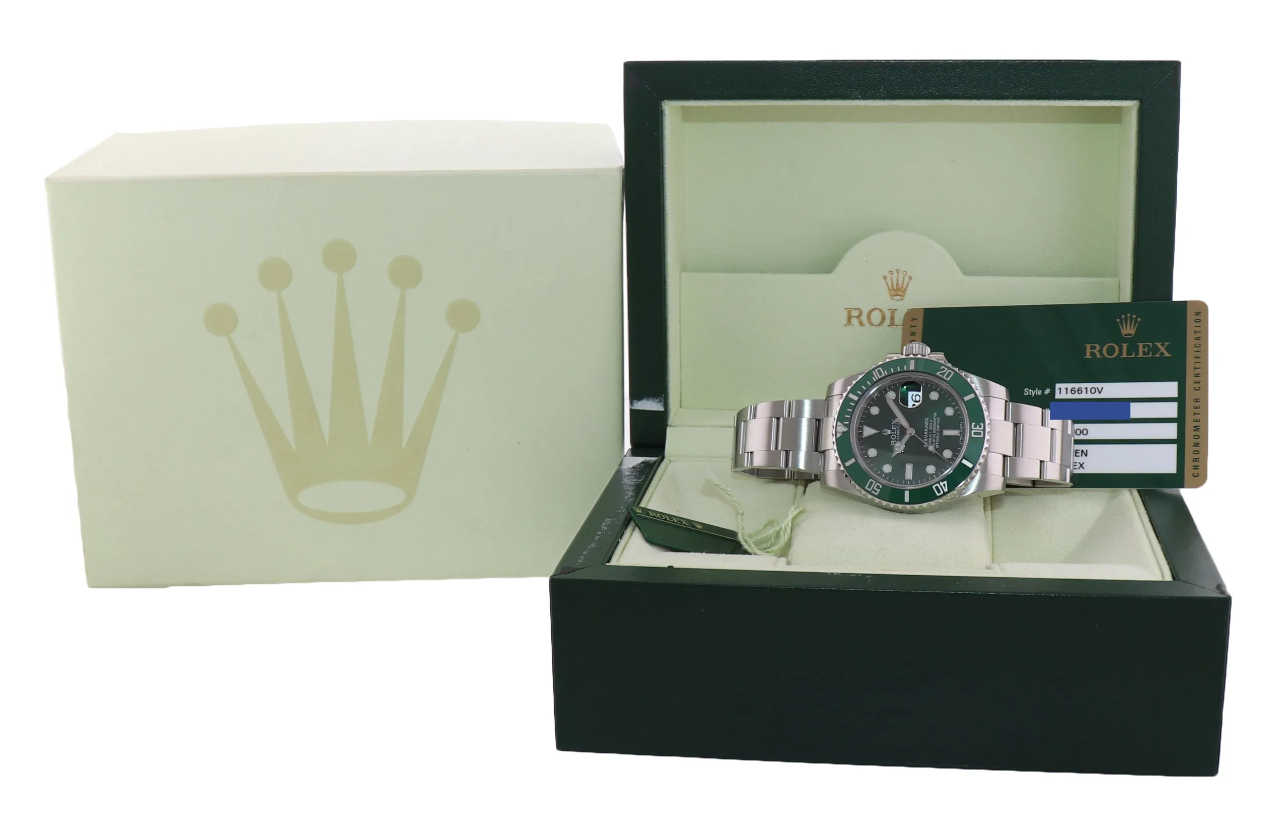 PAPERS Rolex Submariner Hulk Green Ceramic 116610V Steel Watch Box