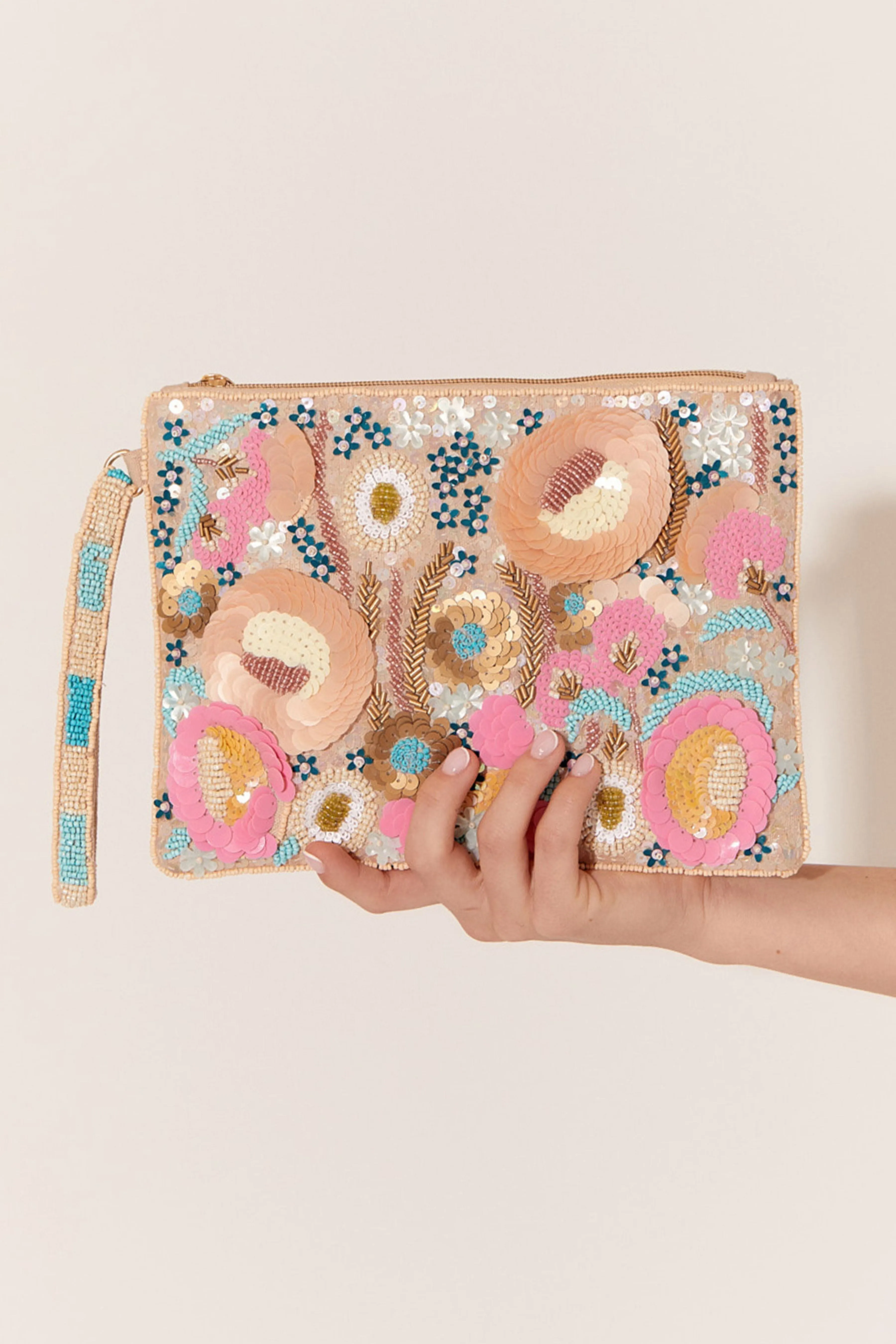 Pastel Perfection Sequin Clutch - Nude Multi Pastel