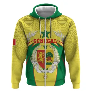 Personalised Afro Senegal Zip Hoodie Coat Of Arms Mix African Pattern LT15