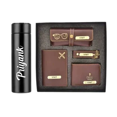 Personalised Bottle & All in One Men's Combo (4 pcs) - Brown