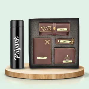 Personalised Bottle & All in One Men's Combo (4 pcs) - Brown