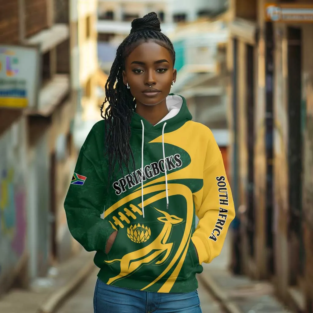 Personalised South Africa Rugby Hoodie Bokke Champions Sporty Dynamics LT7