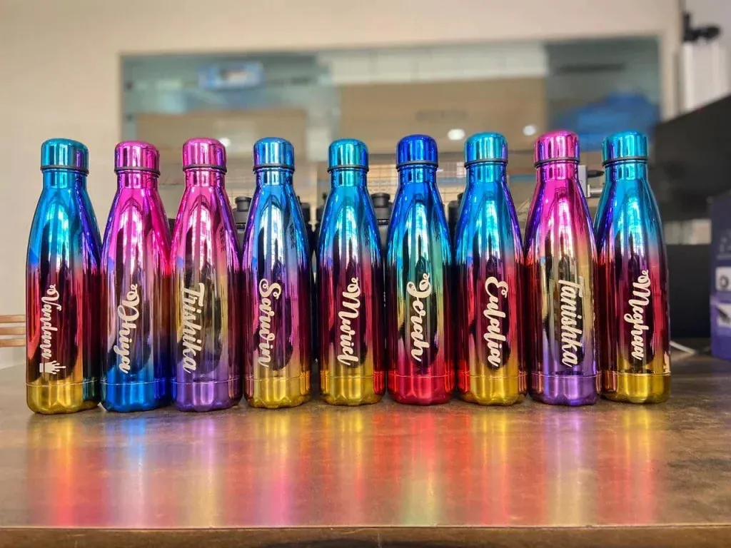 Personalized All in One Men's Combo (4 pcs) & Customized Rainbow Stainless Steel Water Bottles - Olive Green