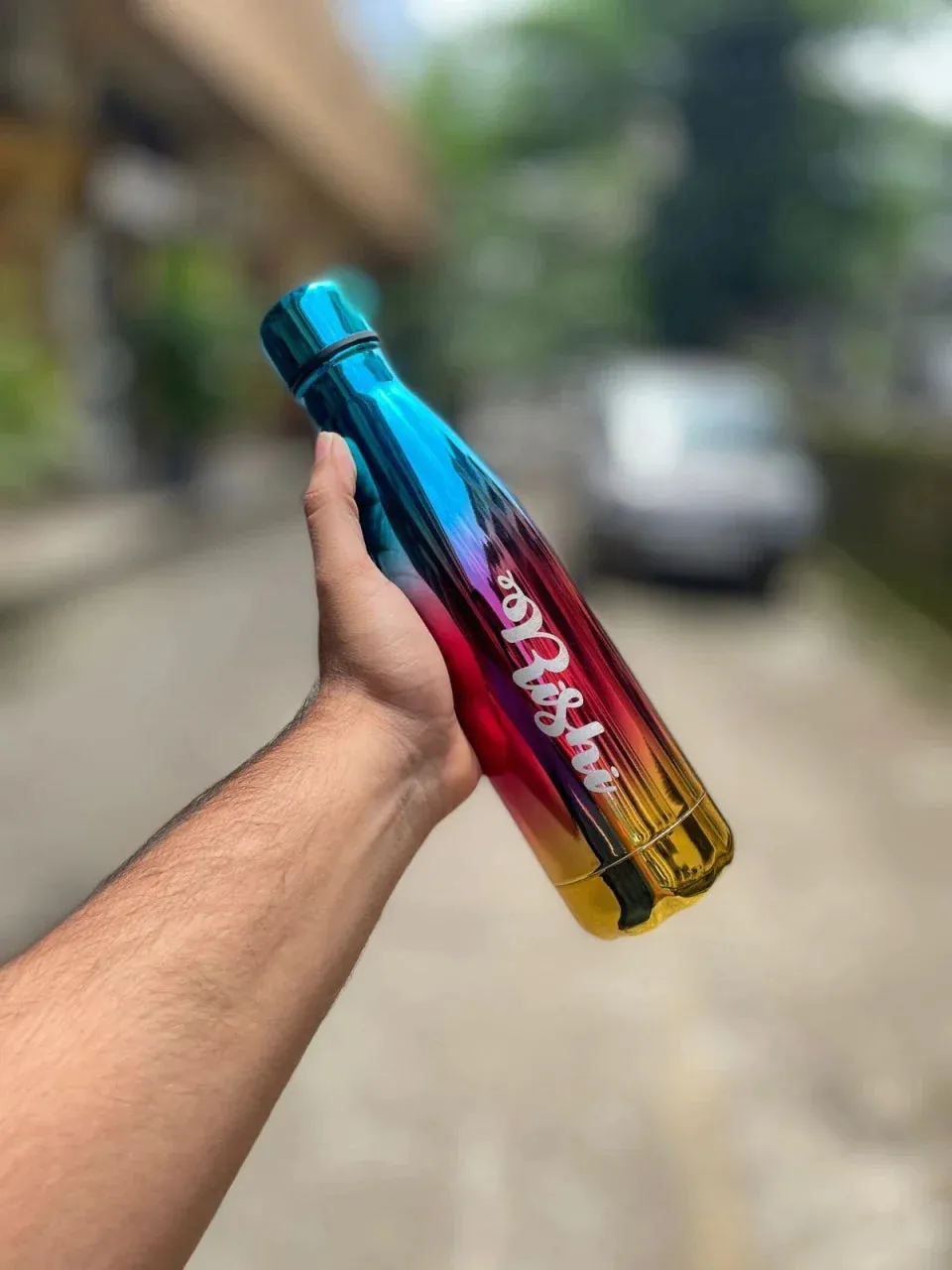 Personalized All in One Men's Combo (4 pcs) & Customized Rainbow Stainless Steel Water Bottles - Olive Green