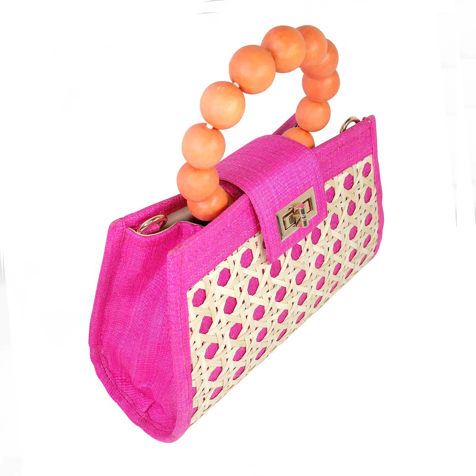 Pink & Orange  Woven Rattan Statement Handbag
