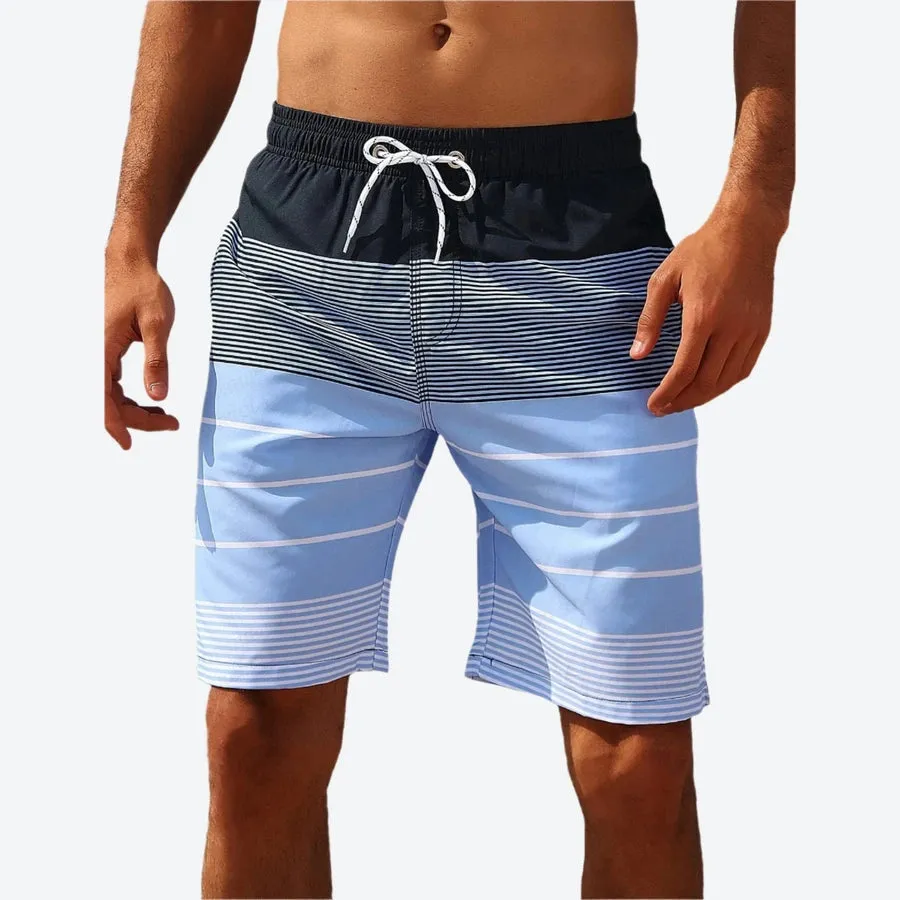 Quick-Dry Striped Drawstring Swim Shorts