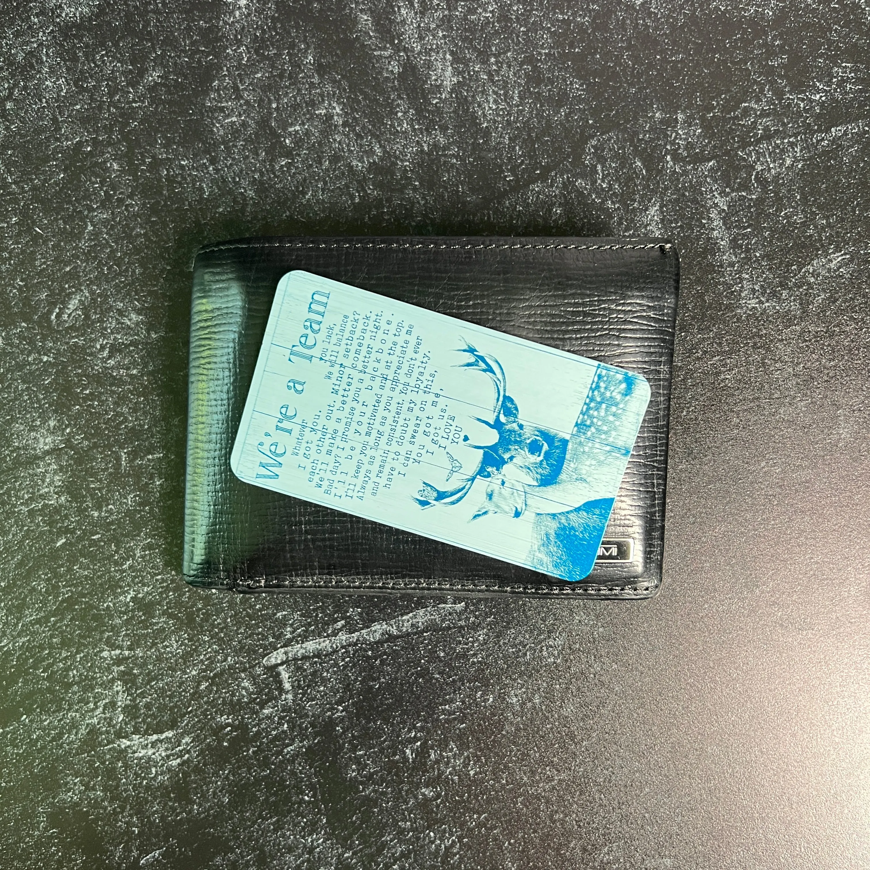 "We're a Team" Quote Wallet Card – Unique Gift for Him with Buck and Doe Design