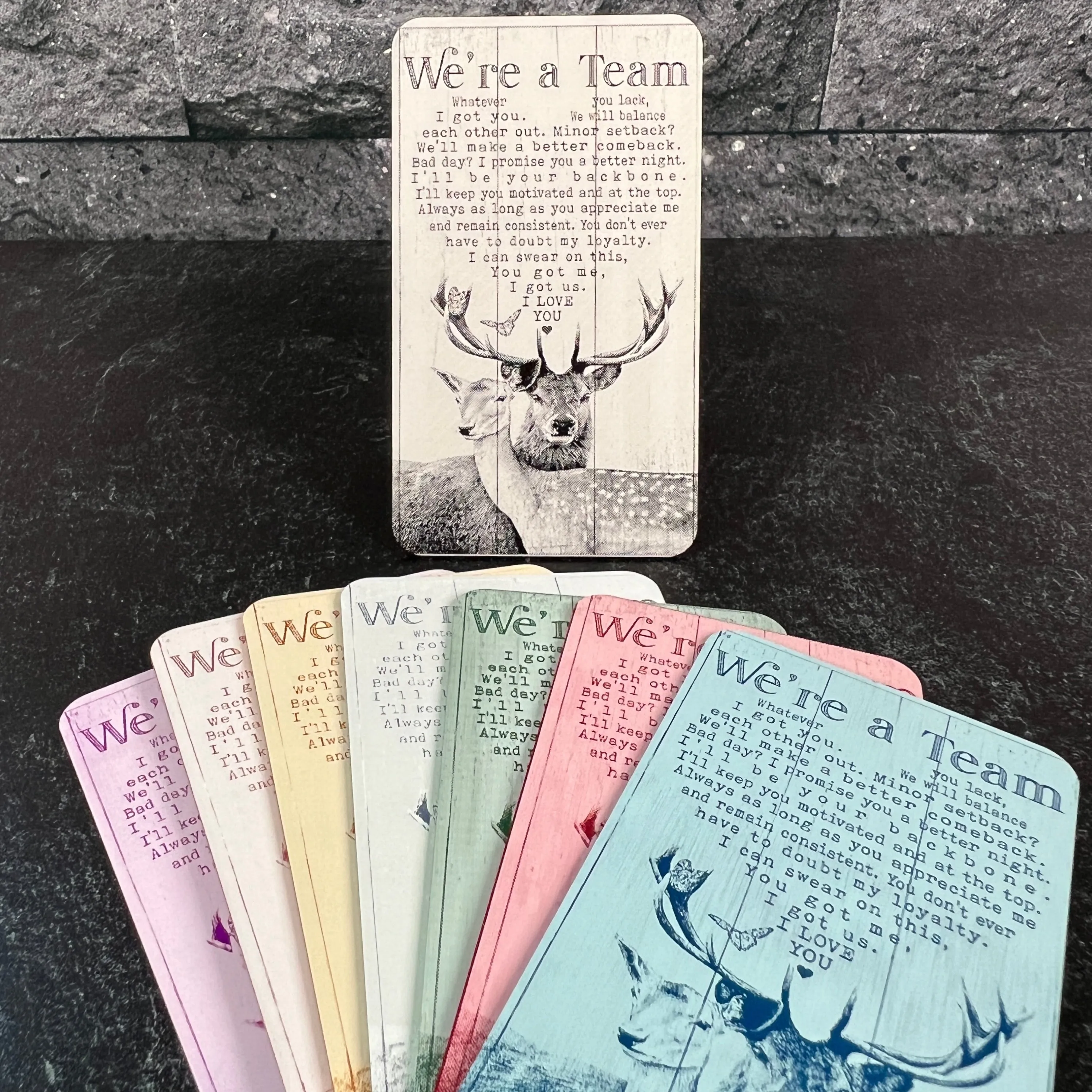 "We're a Team" Quote Wallet Card – Unique Gift for Him with Buck and Doe Design