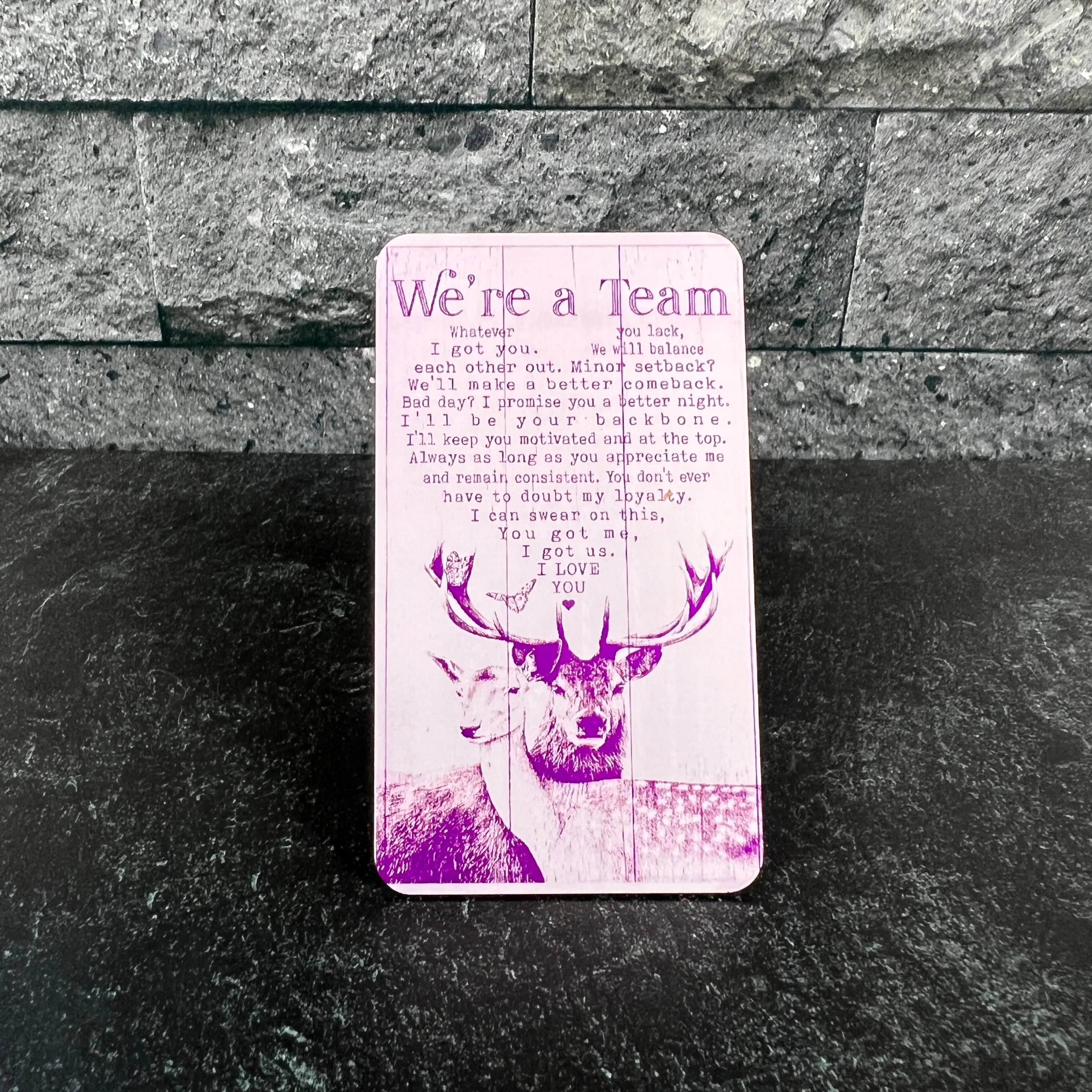 "We're a Team" Quote Wallet Card – Unique Gift for Him with Buck and Doe Design