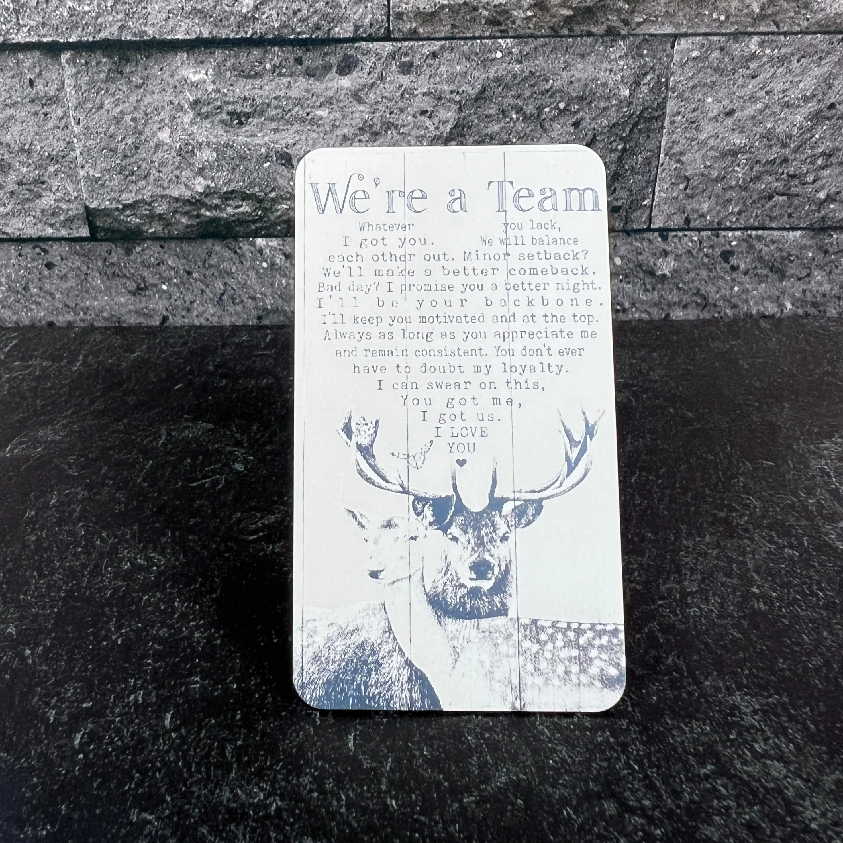 "We're a Team" Quote Wallet Card – Unique Gift for Him with Buck and Doe Design