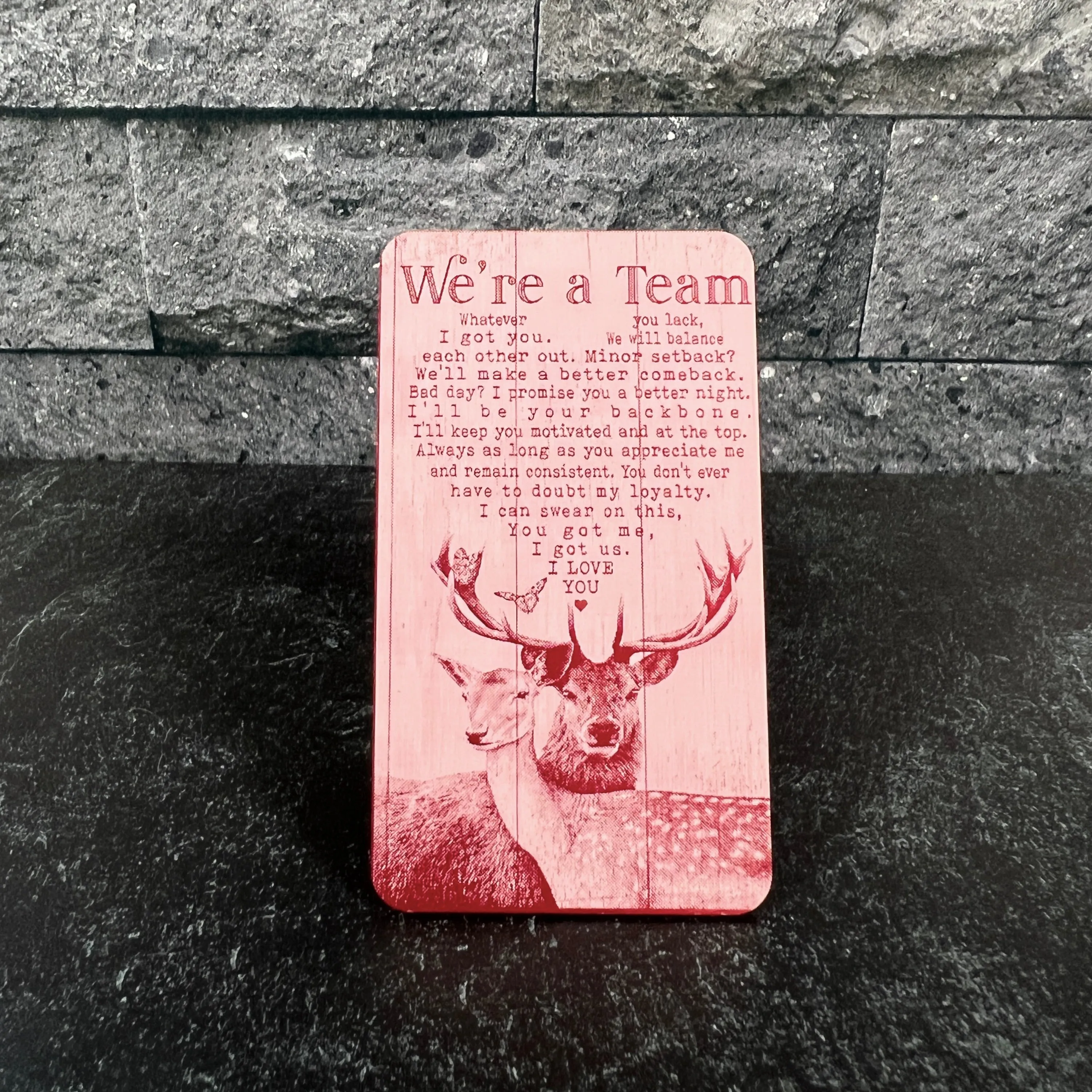 "We're a Team" Quote Wallet Card – Unique Gift for Him with Buck and Doe Design