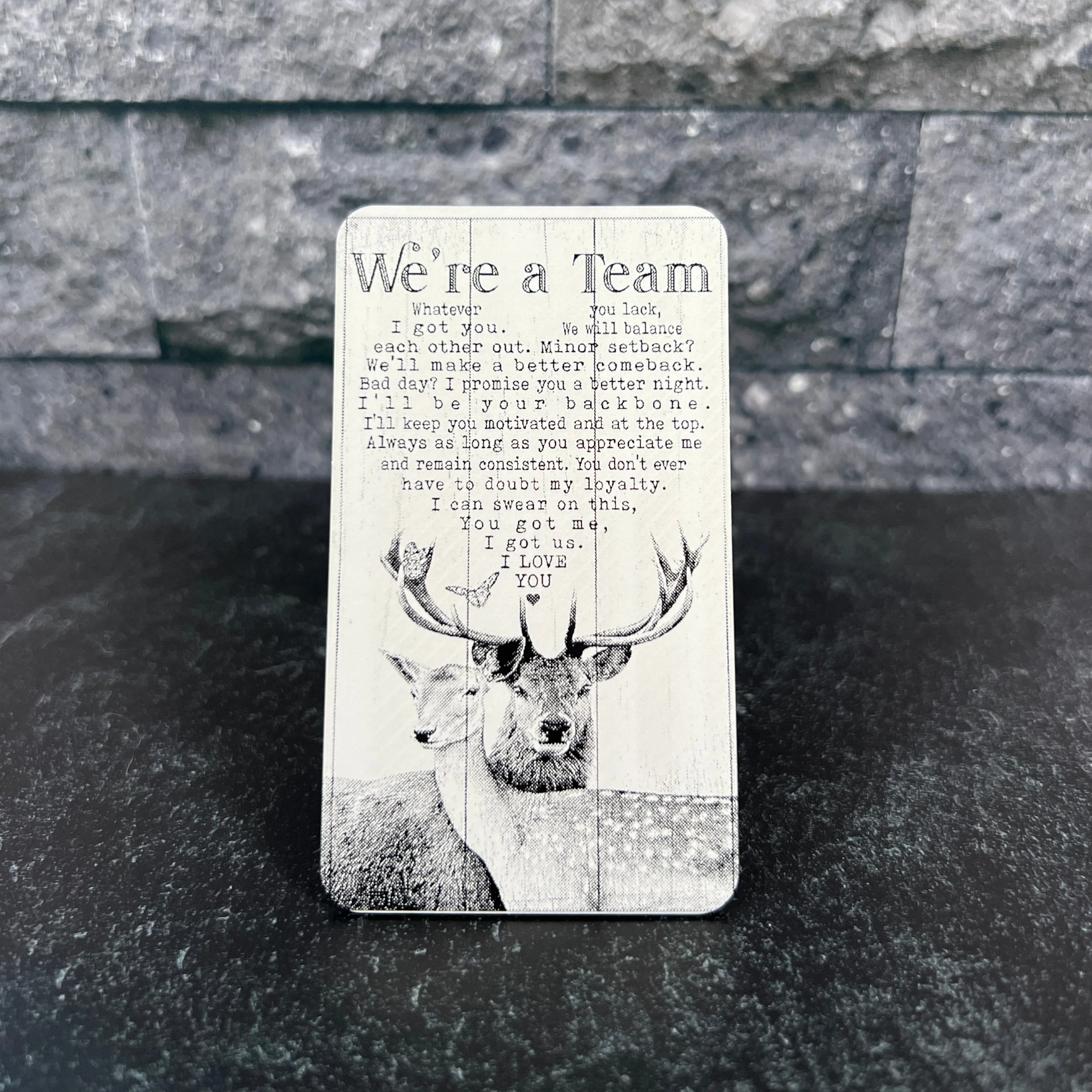 "We're a Team" Quote Wallet Card – Unique Gift for Him with Buck and Doe Design